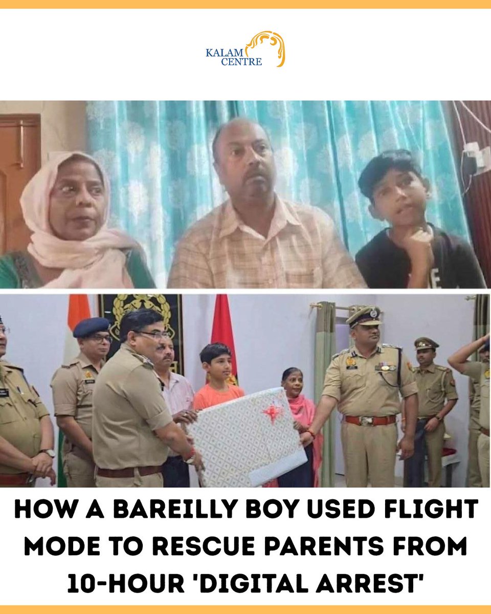 KalamCenter's tweet image. For nearly 10 hours, his parents sat frozen…
watched, threatened, and trapped in what felt like a “digital arrest.” ⚠️

Scammers, posing as officers, accused them of terror links—
flashing fake warrants on video calls, forcing them to stay connected.
No movement. No questions.