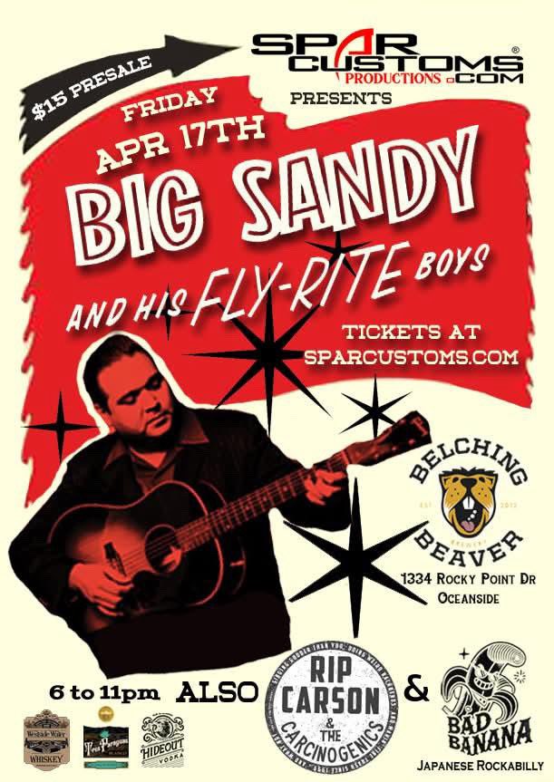 EitaroSako's tweet image. 📢🦫Get ready for Bad Banana on April 17th!🍺
Join us at Belching Beaver Oceanside for an epic night with Big Sandy and his Fly-Rite Boys, Rip Carson &amp;amp; the Carcinogenics!

Get your tickets at sparcustoms.com

#rockabilly #oceanside #livemusic