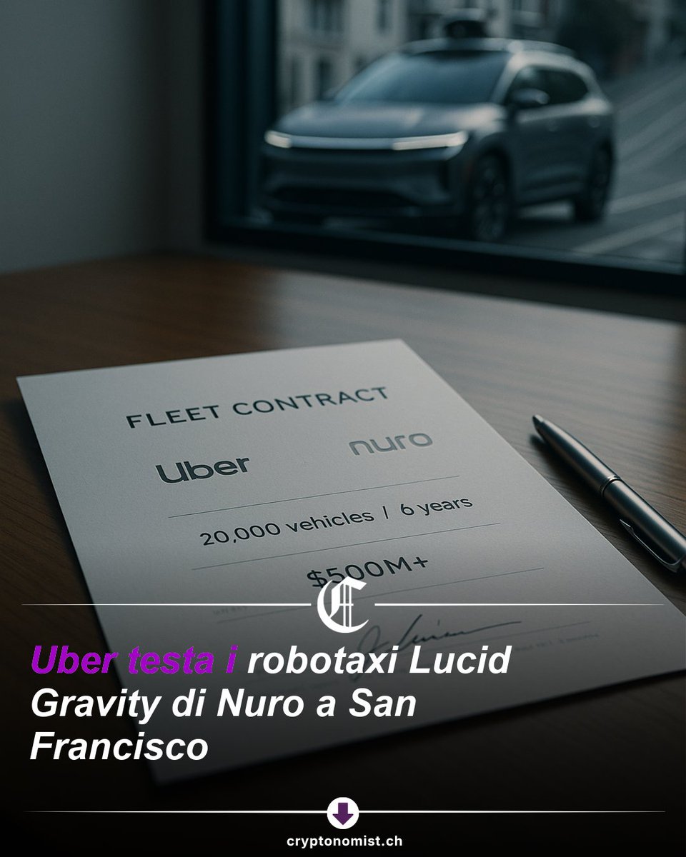 cryptonomist_'s tweet image. Impegno per 20.000 veicoli: Uber testa a San Francisco i robotaxi Gravity con tecnologia Nuro. Segnale che Uber sposta il modello verso una flotta asset‑heavy; da monitorare l’avvio produzione entro 2026 e i placet regolatori locali. #ai #mobilitaurbana #uber #nuro #guidaautonoma