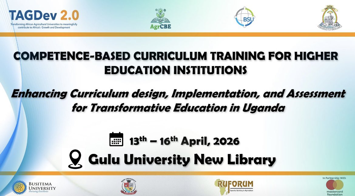 Tagdev2_gulu's tweet photo. Empowering educators for transformative learning at Gulu University 📚(host) with 
🎓Busitema University
🎓Muni University
☞National Council for Higher Education (NCHE)
☞Ministry of Education and Sports (MoES)
☞Inter-University Council for East Africa (IUCEA)
☞RUFORUM https://t.co/fHFvo5WD5j