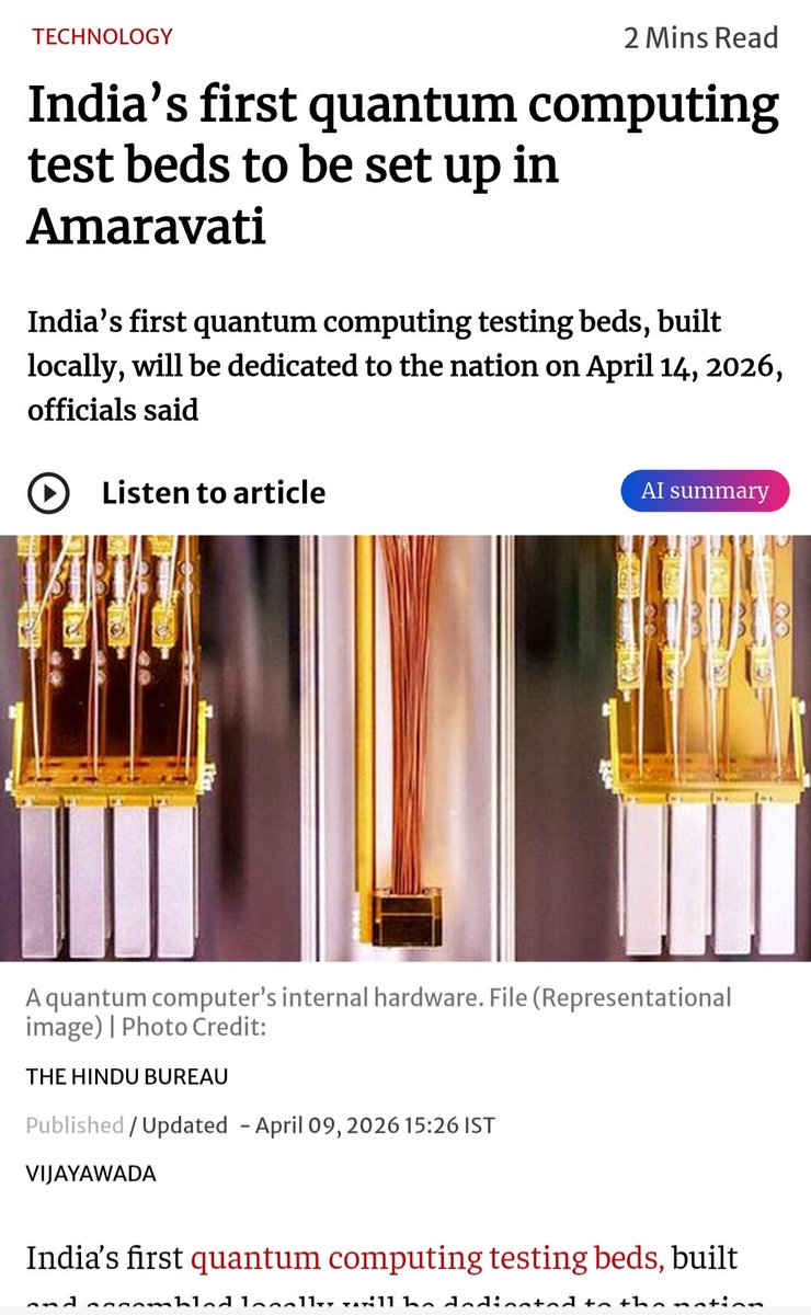 shrishavraj's tweet photo. Today is 'World Quantum Day,' and India's first Quantum Computing Test Bed will be established in Amravati, AP, India. This marks an excellent beginning towards contributing to the welfare of humanity. https://t.co/XNtnwDvZ7c