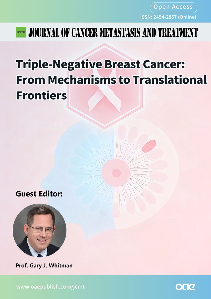 OAE_JCMT's tweet image. 🚨 Deadline approaching | Call for Papers 🚨
JCMT Special Topic:
Triple-Negative Breast Cancer: From Mechanisms to Translational Frontiers

📅 Deadline: 31 May 2026
👤 Prof. Gary J. Whitman (MDACC)

🔗 Submit: oaecenter.com/login?JournalI…

#TNBC #Oncology #CancerResearch #JCMT