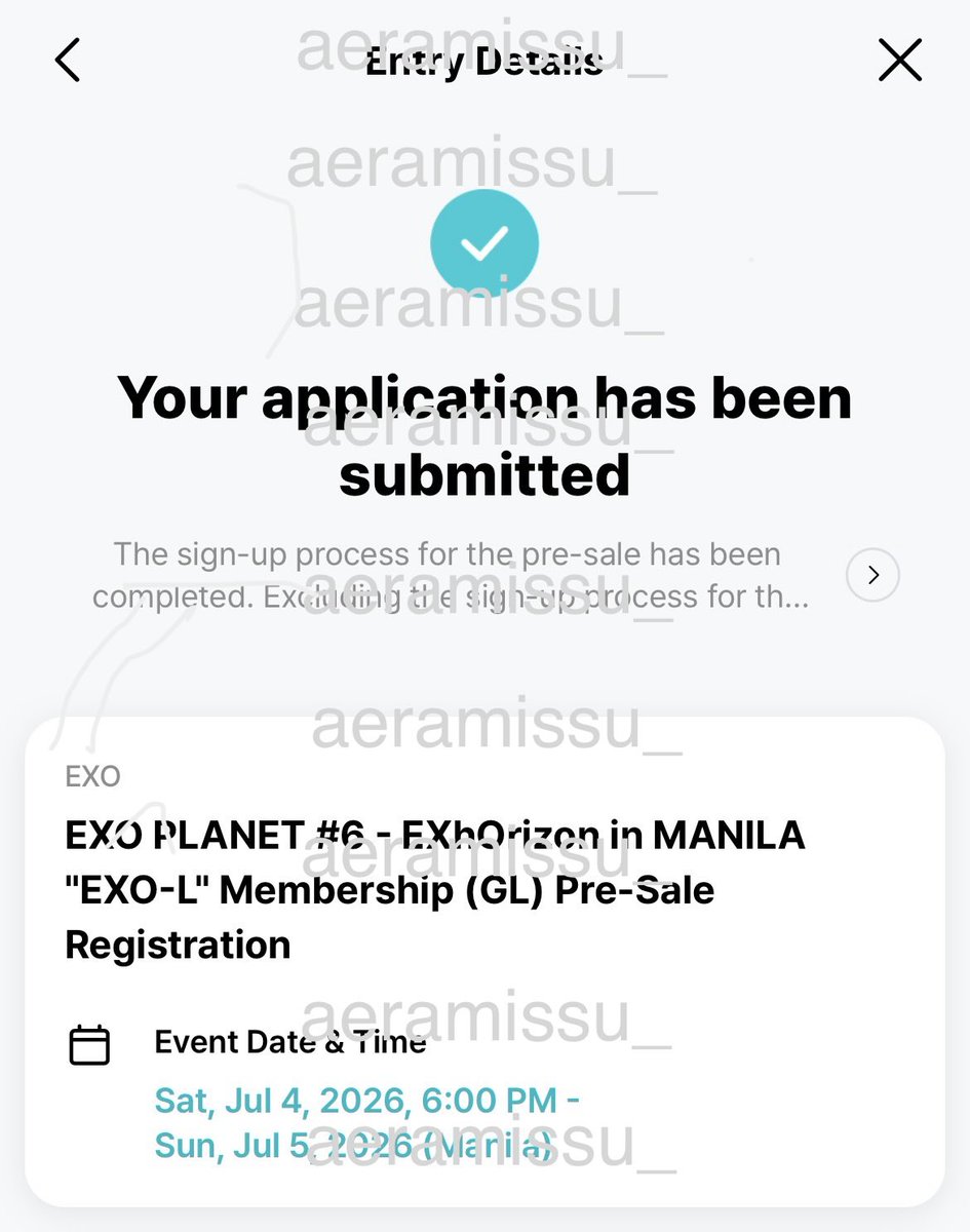 aeramissu_'s tweet photo. wts Ifb
exo membership presale code for EXhOrizon in Manila
dm if inch for price per slot (d-2 available)
- already registered for presale
- payo via gcash or bank transfer

#EXhOrizoninManila #L1485
#EXhOrizon #EXO #EXOL https://t.co/i24ZM4zu4X
