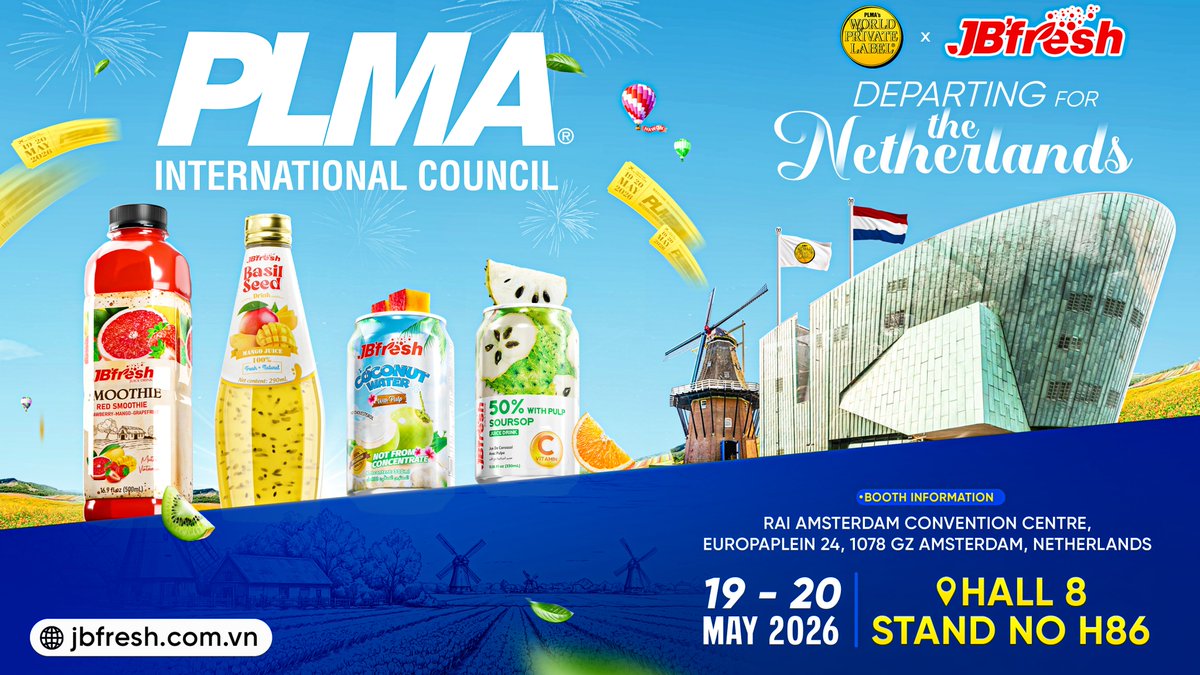 JBFreshBeverage's tweet photo. 🌍JB'FRESH  IS READY TO RETURN TO PLMA AMSTERDAM 2026!🌍

🤝 JB'fresh looks forward to welcoming you to our booth and exploring potential collaboration opportunities.

🌍 We hope to see you at PLMA!

#Nawon #JBfresh  #Delicious #FreshJuice #TopBrand #FreshJuice #TopBrand https://t.co/swhED7Dt1n
