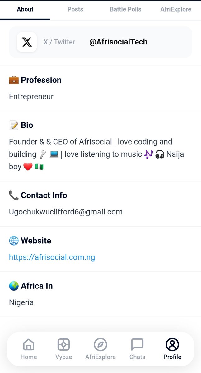 AfrisocialTech's tweet photo. We just shipped the new Afrisocial profile 🔥

Clean. Simple. Built for identity.

This is just step 1.

We’re building Africa’s social infrastructure https://t.co/4maHwKyAeP
