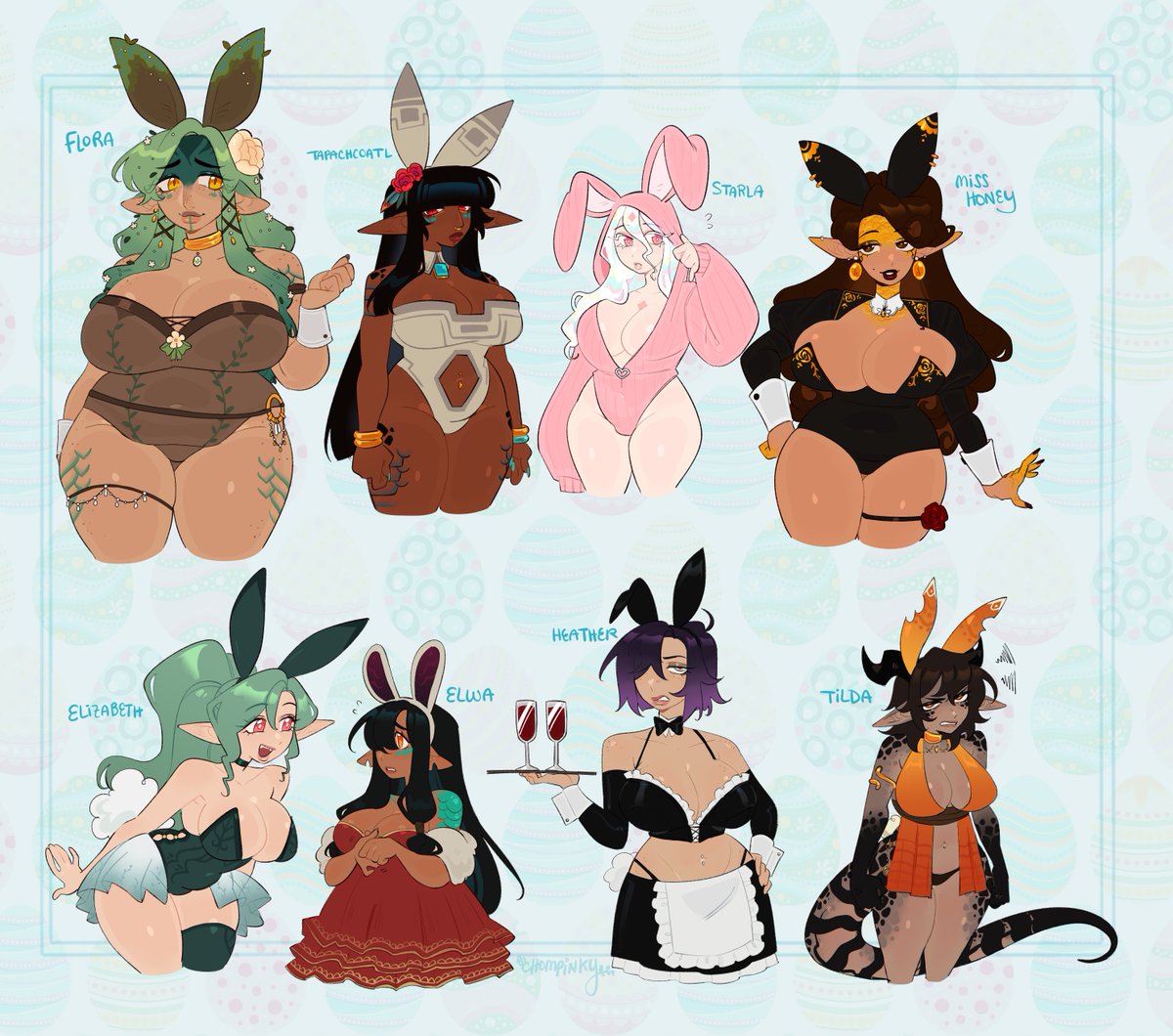 chompinky_'s tweet image. Happy belated Easter with some of my OCs in bunny suits! 🐰

#oc #characterdesign