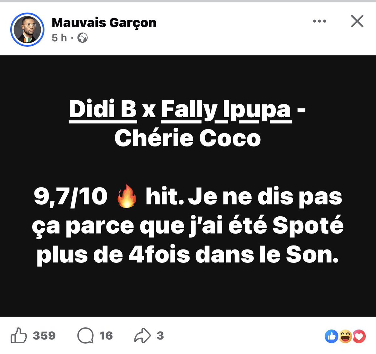 Lirreprochable3's tweet image. De magnifiques avis sur la nouvelle sortie de @Didibofficial feat @fallyipupa01 … c’est juste incroyable 🔥🎶  

Merci à Davido pour le soutien 👏🏾👀  

#DidiB #FallyIpupa #Davido #RapIvoire #Music