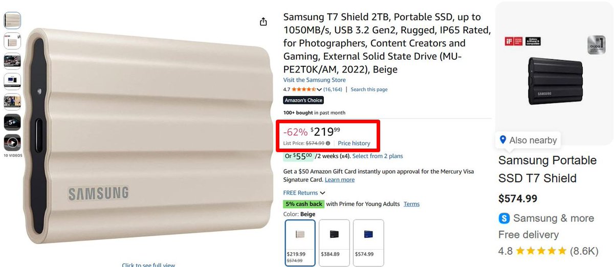 Pricerrors's tweet image. $355 OFF SAMSUNG 2TB SSD ON AMAZON

Now ringing up for $220 at checkout (Reg $575)

Samsung themselves are selling for FULL price on their website

Currently the cheapest across other retailers with limit 2 per account

pricedoffers.com/97az2 #ad