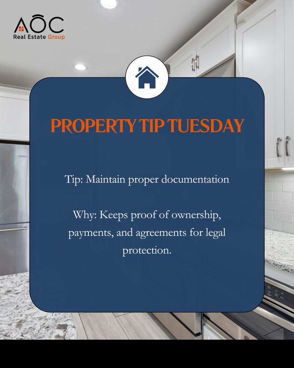 aocregroup's tweet image. Keep all your property documents organized!  Proper documentation proves ownership, tracks payments, and protects you legally, peace of mind for every property owner. 

#realestatetips #propertymanagement #landownership #propertyinvestment #realestateinvestor #realestateadvice