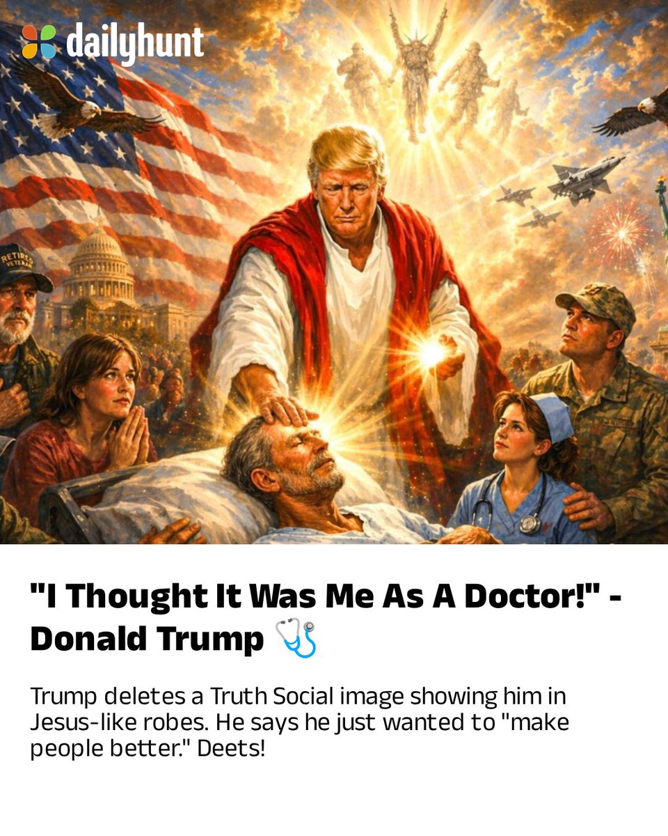 DailyhuntApp's tweet image. Trump says AI image backlash was a misunderstanding, claims it showed him as a doctor, not Jesus.

Read more from NewsX English and other top sources here: 
dhunt.in/143B4w?partner…

#DonaldTrump #PopeFrancis #JesusChrist #AIImage #intpol