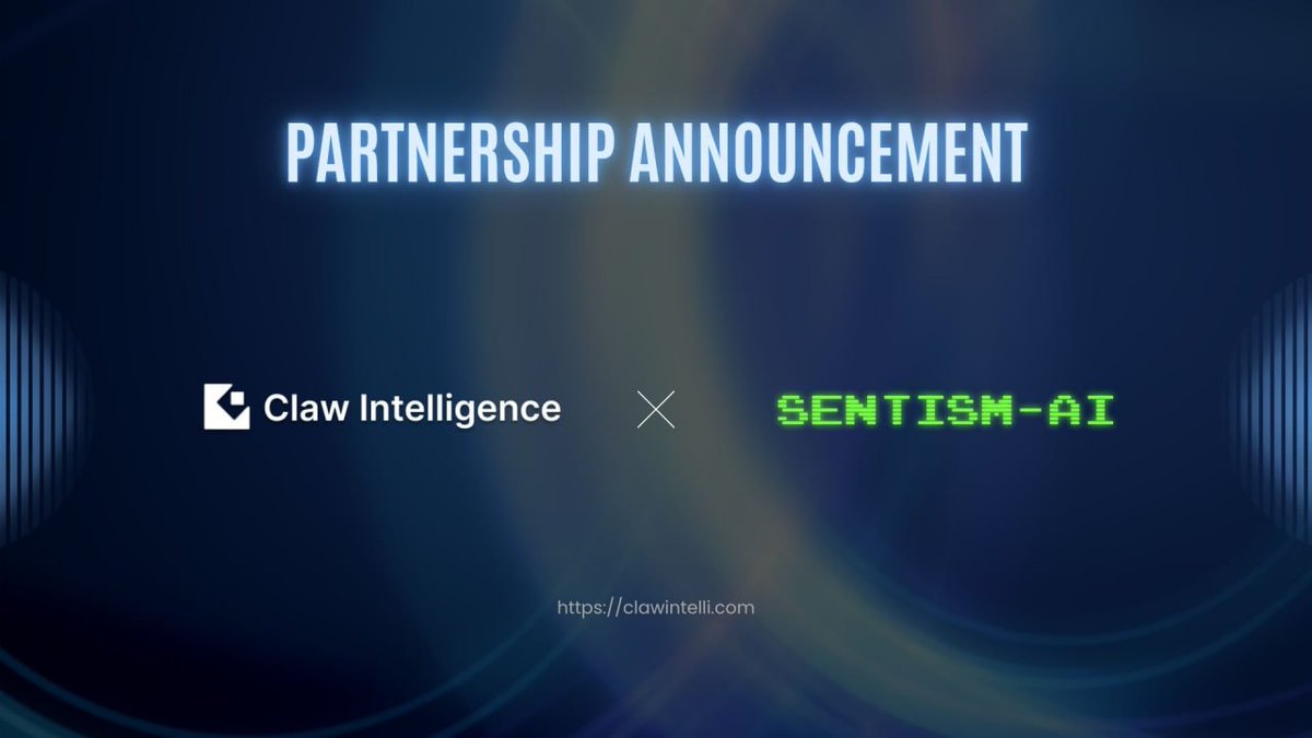 Excited to announce Claw Intelligence × Sentism AI strategic partnership 🤝

Sentism AI <a href="/Sentism_ai/">Sentism.AI</a> is a modular DeFAI protocol powering autonomous on‑chain intelligence and execution, while Claw Intelligence delivers a unified on‑chain workspace that turns fragmented market data