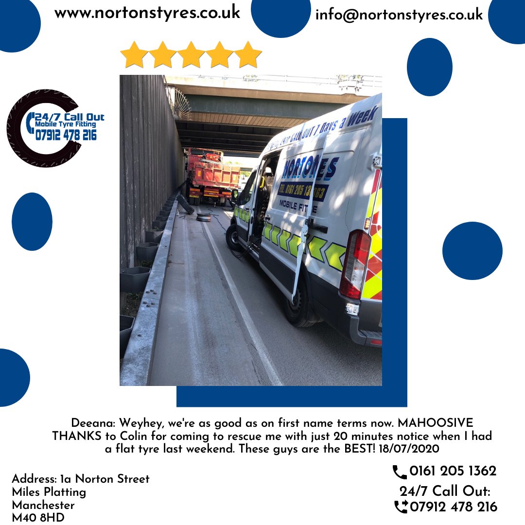nortonstyres's tweet image. Deeana: Weyhey, we're as good as on first name terms now. MAHOOSIVE THANKS to Colin for coming to rescue me with just 20 minutes notice when I had a flat tyre last weekend. These guys are the BEST! 18/07/2020 #tyres #manchester #24/7 #mobilefitting #24hrs #24hours #tyrefitting
