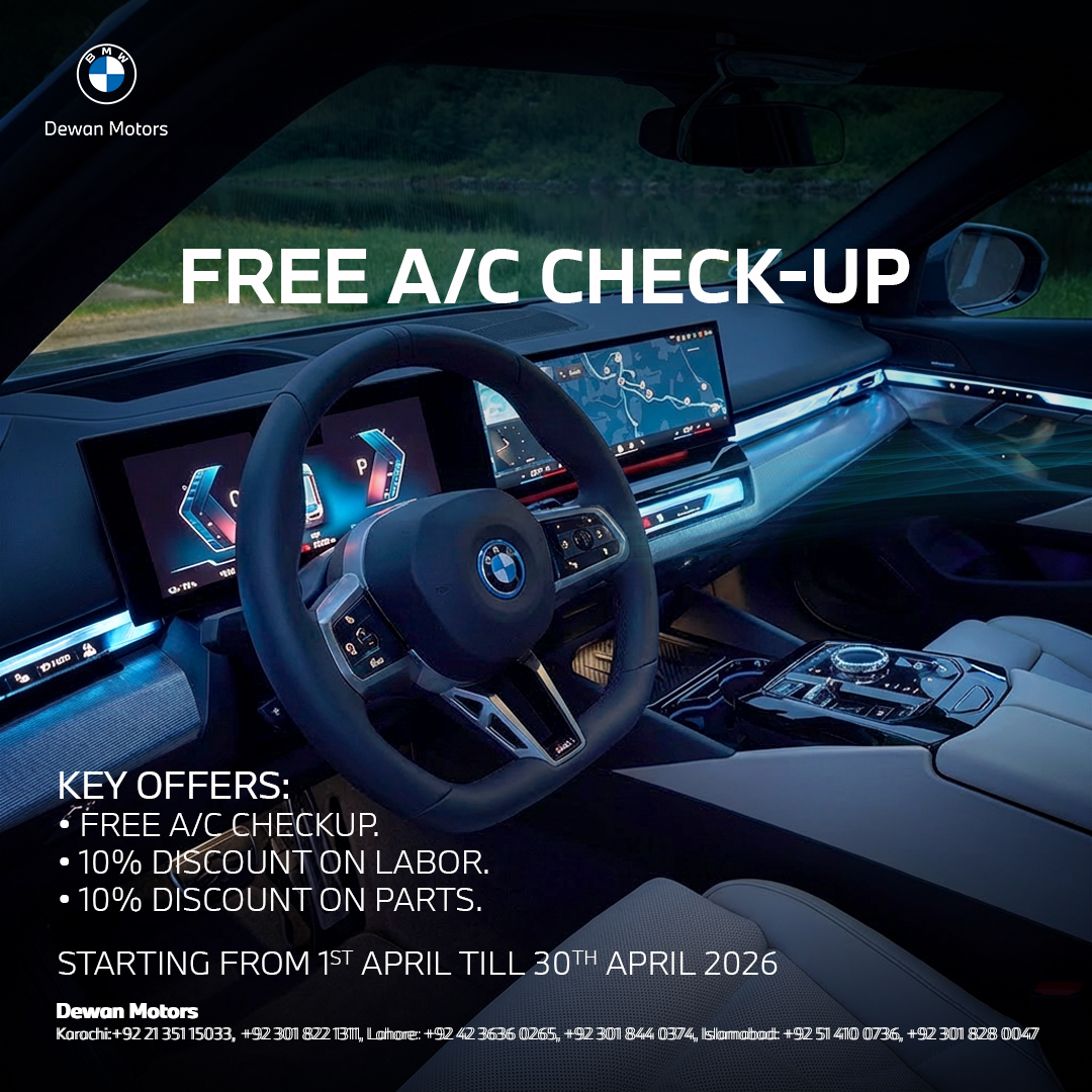 BMWDewan's tweet image. Your comfort, our care.

Dewan Motors is offering BMW Free A/C Checkup!

Key Offers*

Free A/C Checkup.
10% Discount on Labor.
10% Discount on Parts.

*Offer valid till 30th April 2026.

For more details, call our helpline: 0800 00 BMW (269).

#BMWDewan #ACCheckup #DewanMotors