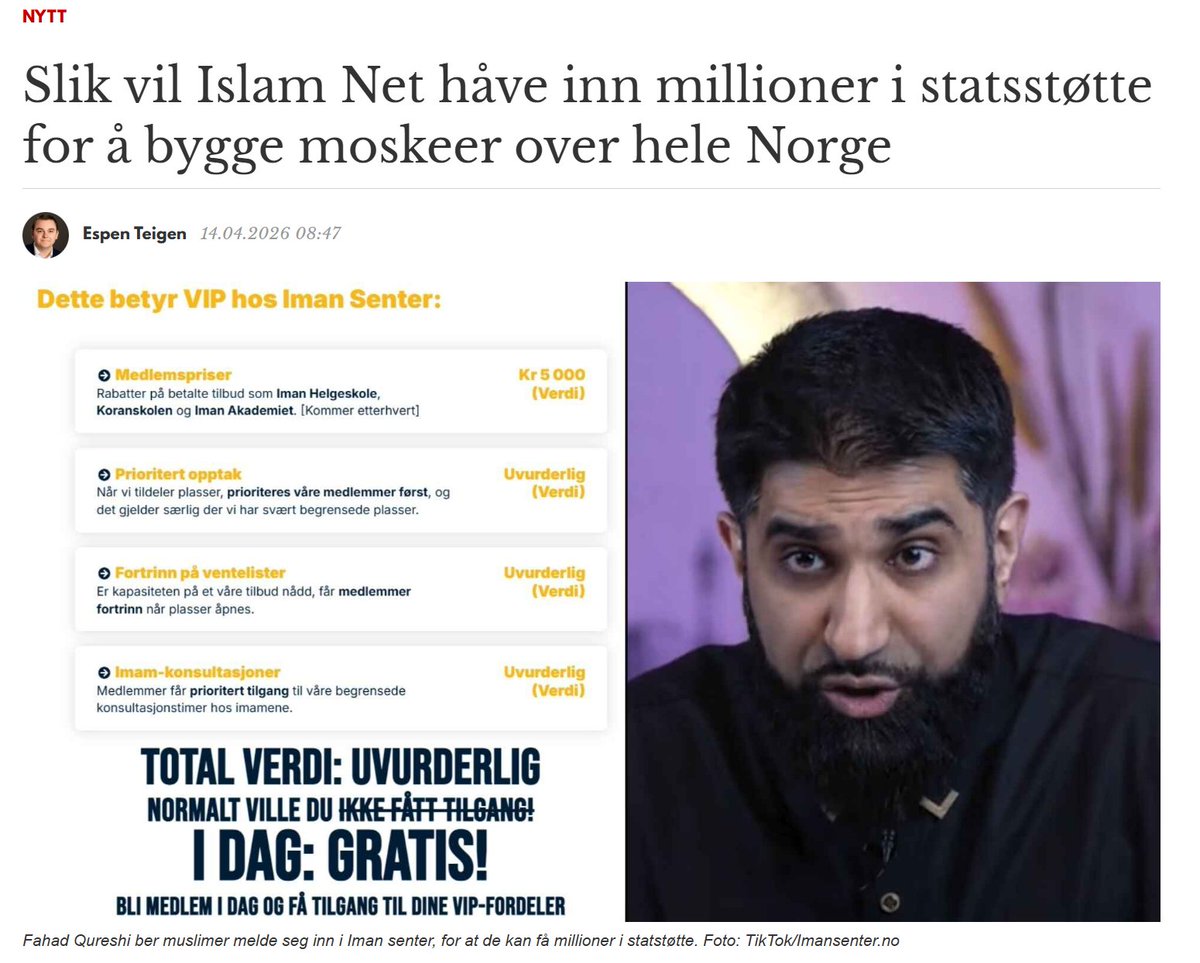 espenteigen's tweet photo. Det er ingen hemmelighet lenger. Den radikale islamistorganisasjonen Islam Net gjør det krystallklart hvordan de skal suge millioner ut av statskassen for å bygge sine radikaliseringssenter over hele Norge. https://t.co/68Rt8lNNFK