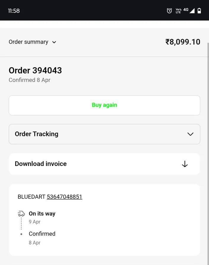 Solai_Raja37's tweet photo. @MiviOfficial @BlueDart_India I need help with Order #394043 placed on 8 Apr for ₹8,099.10. Six days later it's going nowhere and nobody is responding.
1/5 https://t.co/OrQUeZpgNS