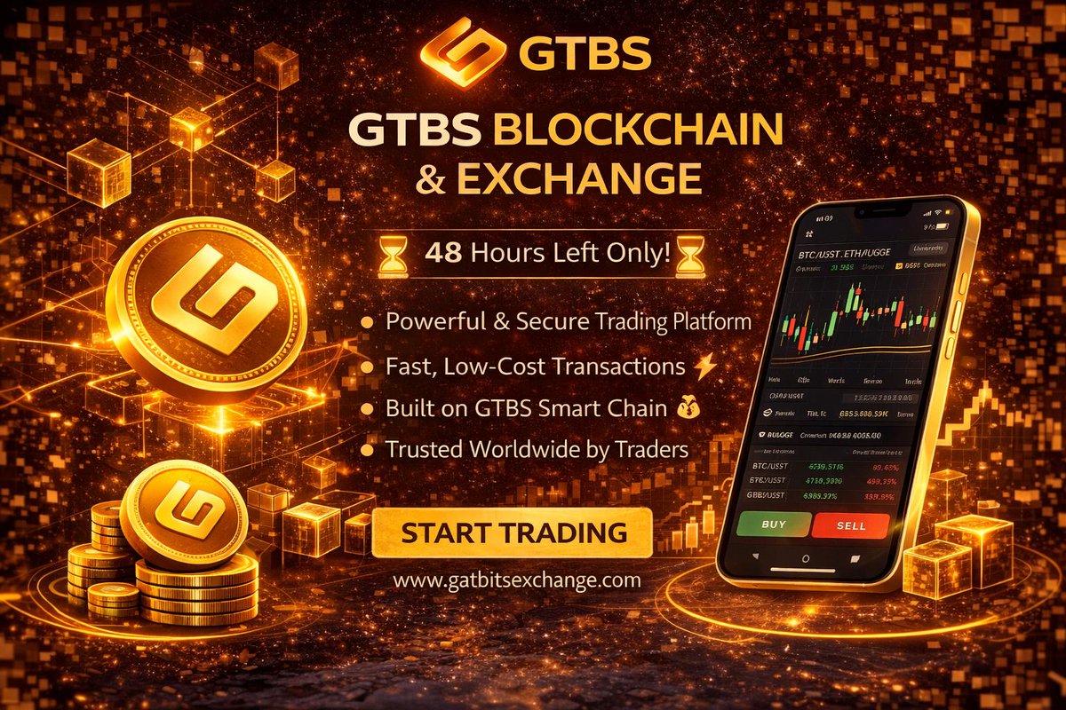 ⏳ Only 48 hours left! Don’t miss your chance to trade smarter with GTBS Blockchain &amp; Exchange 🚀

⚡ Fast transactions
🔐 Secure platform
🌍 Trusted worldwide

Start trading now and stay ahead in the crypto game 💰

#GTBS #CryptoTrading #Blockchain #Web3 #InvestSmart