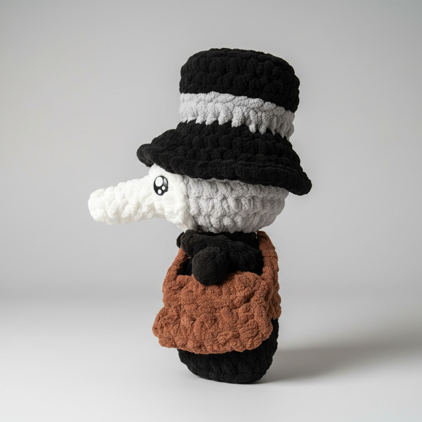 Meet your new favourite eerie companion 🖤

My handmade crochet Plague Doctor plush (with tiny potion bag!) has arrived… soft, spooky, and full of charm.

Grab yours before they disappear into the shadows👀✨

#CrochetArt #Amigurumi #GothicDecor #HandmadeWithLove #SpookyCute