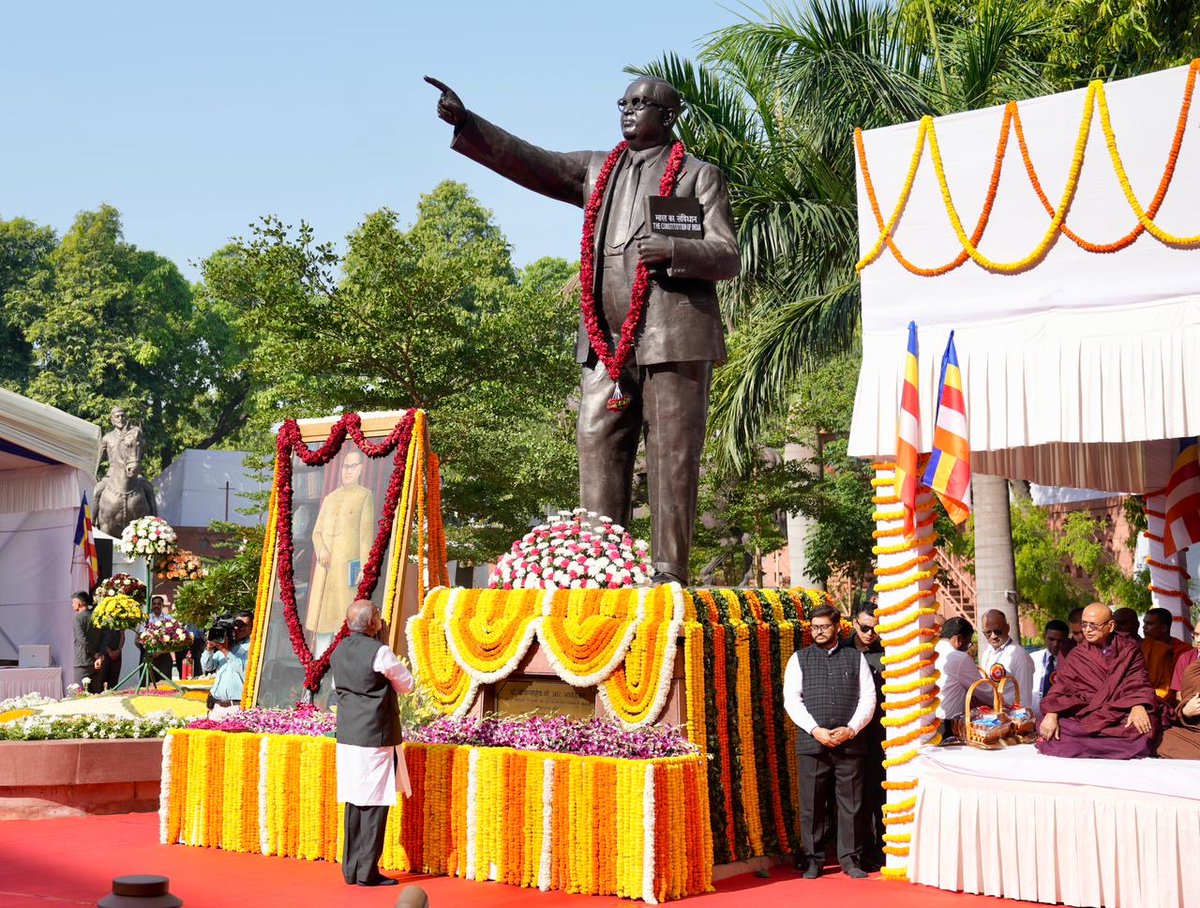 Daf_mosje's tweet photo. Dr. Ambedkar Foundation organised a floral tribute on the 136th Birth Anniversary of Babasaheb Dr. B.R. Ambedkar at Prerna Sthal. 🇮🇳 Led by Hon’ble VP Shri C. P. Radhakrishnan, Hon'ble Speaker of L.S. Shri Om Birla &amp; Hon'ble PM Shri Narendra Modi. https://t.co/ozZweVHyim