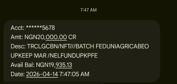 whispering_wiz's tweet photo. 🔵 | 𝐇𝐄𝐑𝐄 𝐖𝐄 𝐆𝐎:  NELFUND began 20k UPKEEP payments for MARCH 2026 to FUNAAB students.

👊❤️ Ouh tu ti zeh o! FUNAAB management now on the move to approve students Nelfund school fees to their bank. Check your aza https://t.co/hUepTCQSf4