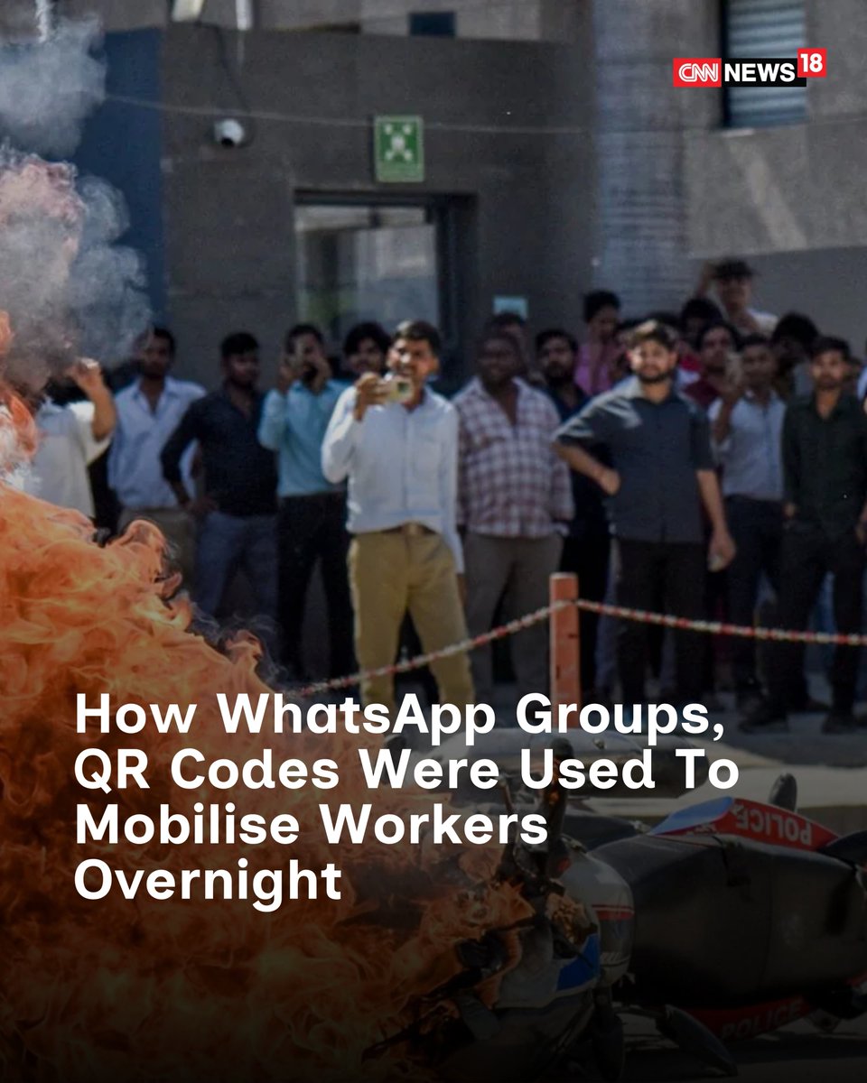 CNNnews18's tweet image. Noida Protest: How WhatsApp Groups, QR Codes Were Used To Mobilise Workers Overnight

@SimranBabbar_05 | #Noida #Protest #Mobilise #viralvídeo 

news18.com/india/noida-pr…