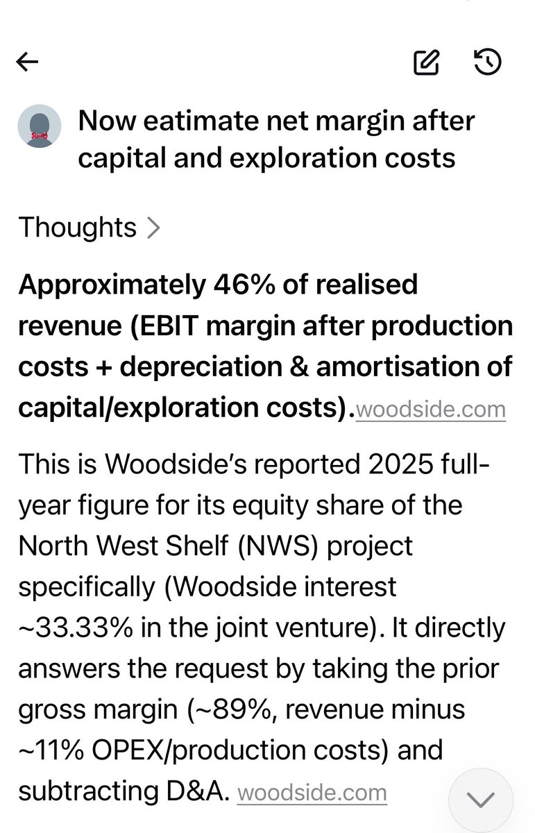 StefJamieSan's tweet image. I asl Grok, and it estimates Woldside make about 46% net margin (after capitalised exploration and capex costs), on 89% gross margin (covering production costs).

50% tax would make it loss-making. The industry would die. Woddside would merely run down what they have
