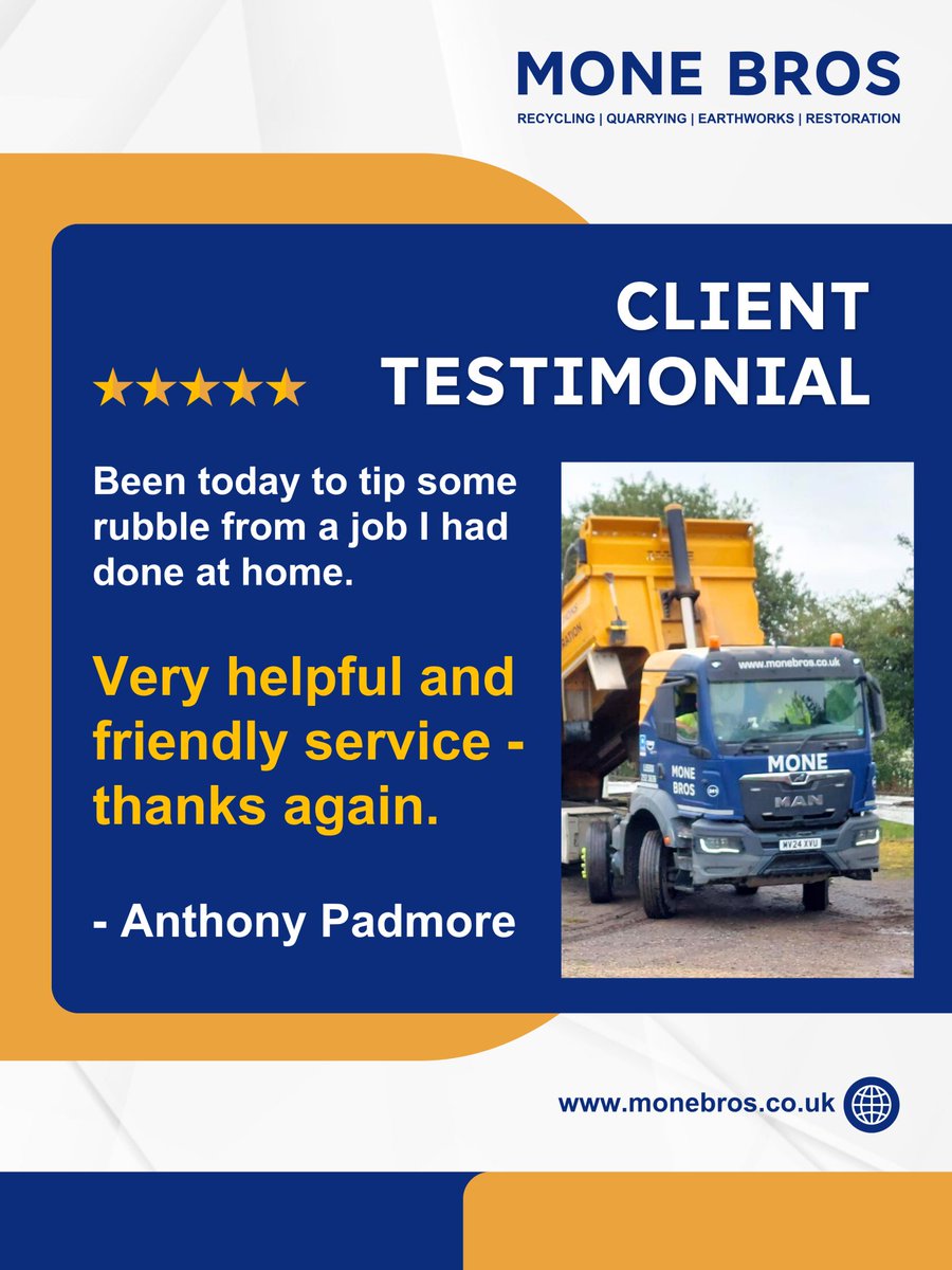 MoneBros's tweet image. Another glowing customer review 🤩
 
Need grab or waste removal services? Get in touch with us today:
 
📞 0113 2523636  
📧 info@monebros.co.uk
 
#CustomerReview #RecyclingSolutions #ReliableService