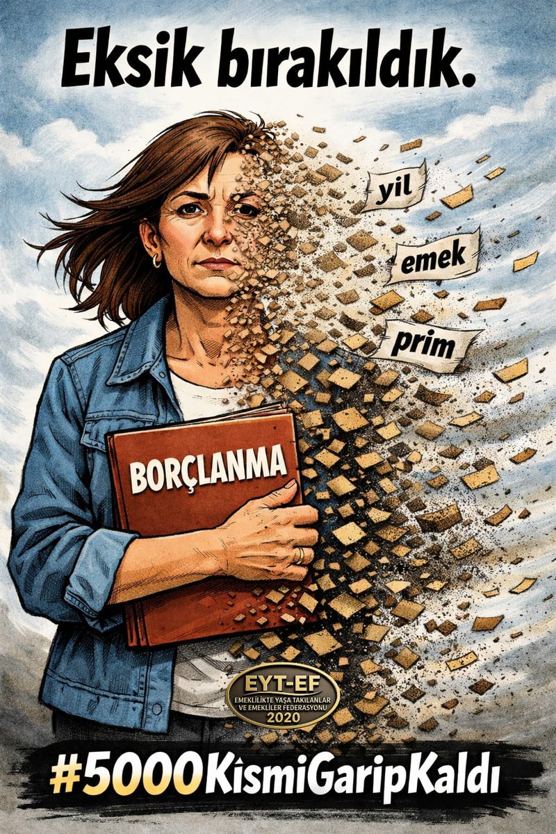 EYT
👇
#5000KısmiGaripKaldı

Bu sadece mağduriyet değil,
Siyasi bir sorumluluktur.

24yıl bekletildik.
Sözle borçlandırıldık.
Eksik yasayla dışlandık.

5000 Kısmi vatanında garip kaldı.

Affedilmeyecek.
Sandıkta hesap sorulacak.

#GaribanEmekliSeçimeHazır
<a href="/RTErdogan/">Recep Tayyip Erdoğan</a>
<a href="/isikhanvedat/">Prof. Dr. Vedat Işıkhan</a>