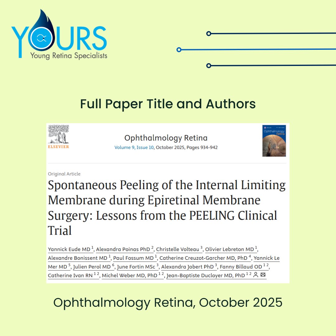 YoungRetina's tweet photo. 🔍New Study Alert!
Spontaneous Peeling of the Internal Limiting Membrane during Epiretinal Membrane Surgery: Lessons from the PEELING Clinical Trial

📅Oct 2025 | DOI: 10.1016/j.oret.2025.04.015
🔗Link: https://t.co/wYICY79Tvd

#vitrectomy #peeling #randomizedcontrolled trial https://t.co/7T7oKricZ0