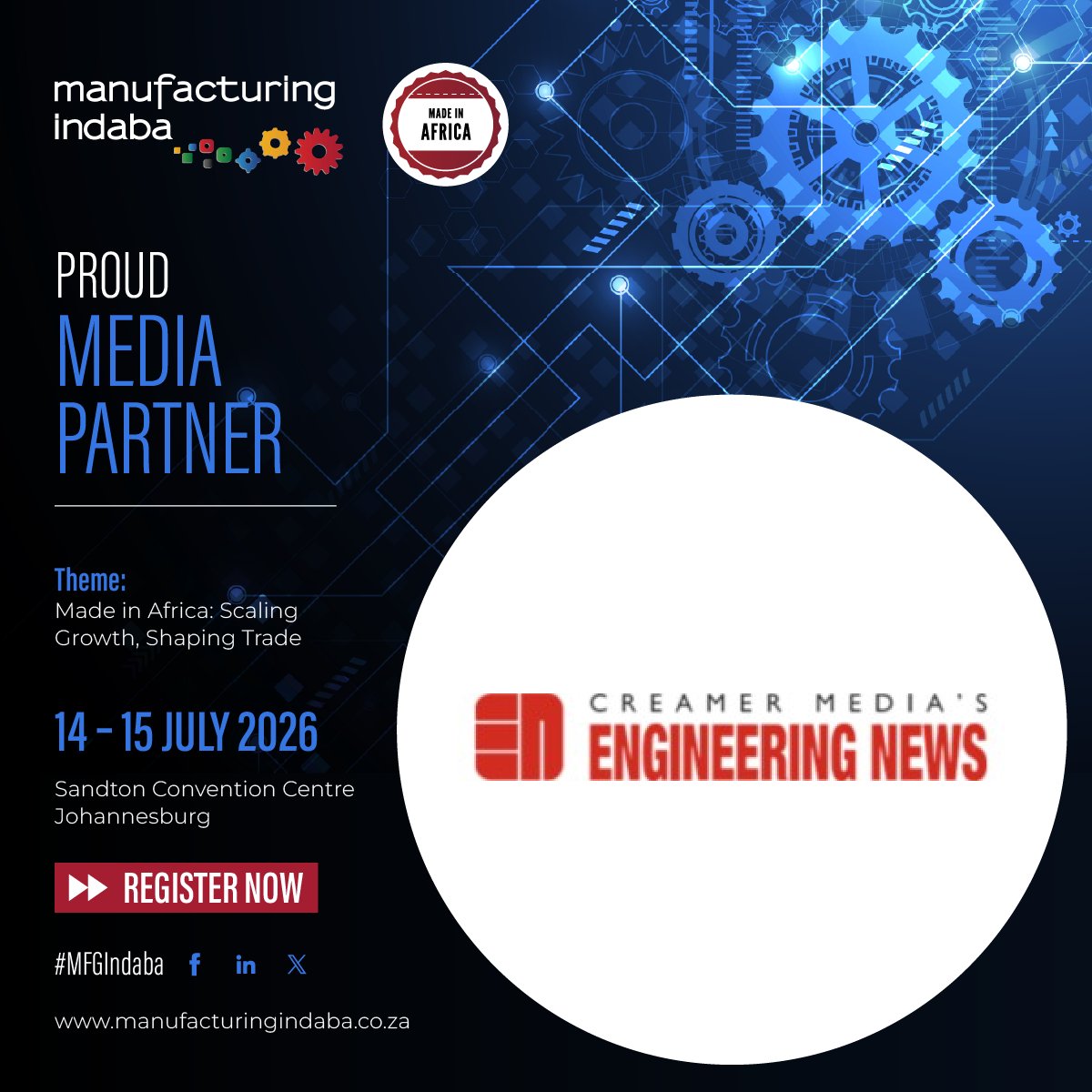 EngNewsZA's tweet image. Creamer Media is pleased to support the @IndabaManufact as a media partner.

👉 For more information or to register, visit: ow.ly/j4lF50YACLE

#MFGIndaba #ManufacturingIndaba #Manufacturing #IndustrialDevelopment #SouthAfrica #ad