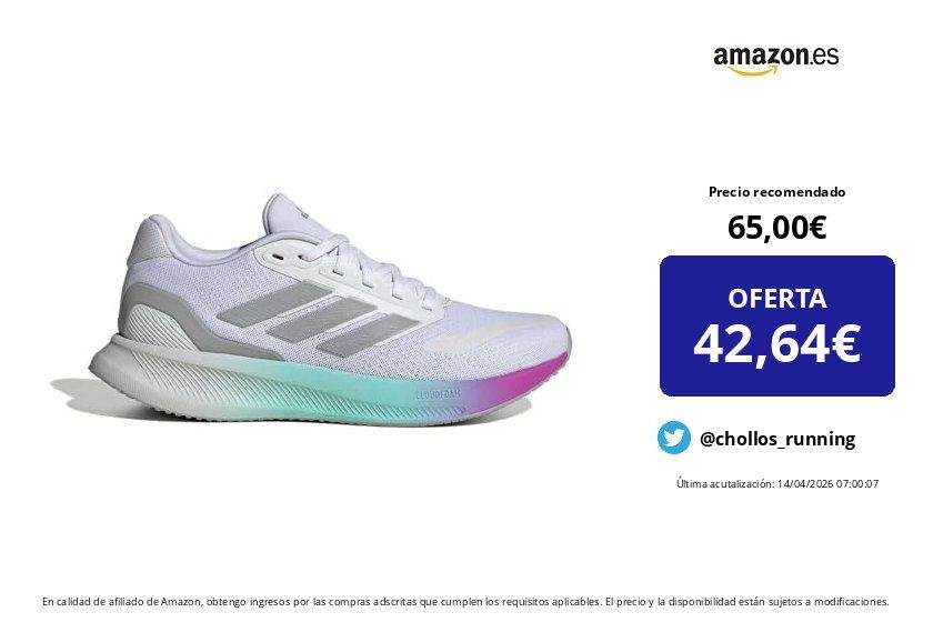 chollos_running's tweet image. ❌ Precio recomendado: 65,00 € 
💶 OFERTA: 42,64 € (-34%)

✅ Cómpralo aquí 👉 amzn.to/480Tvpx

adidas - Runfalcon 5 Running Shoes para: Mujer Color: Blanco Talla: 38

 #zapatillas #runners