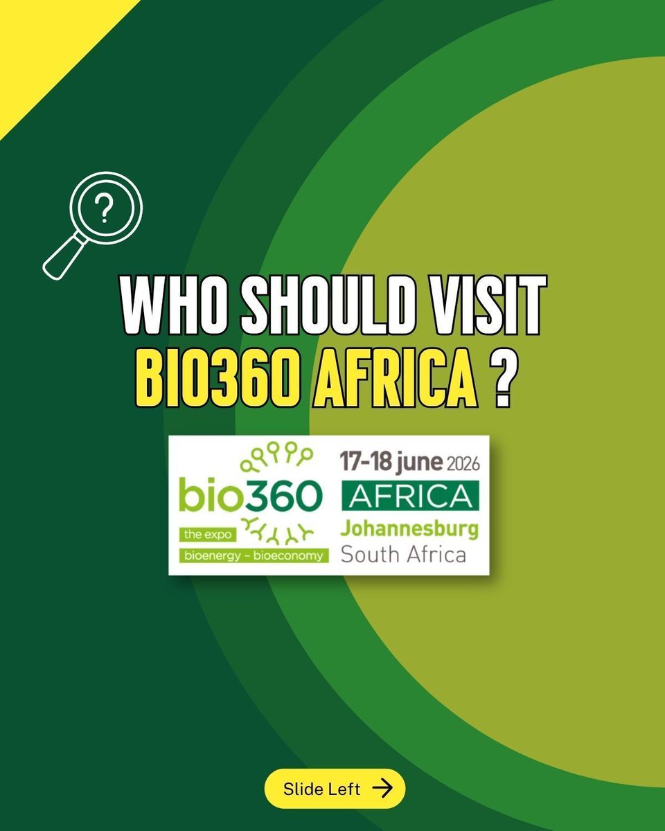 bio360expo's tweet photo. 🟡 Who should visit Bio360 Africa?

If you're shaping or investing in the biotransition, this event is for you. 
🌿 Developers | 🏭 Industry | 💡 Innovators
💰 Investors | 🏛️ Policymakers | 🔬 Experts

🔗 https://t.co/x4ntKR83hZ 
📍 Johannesburg | 📅 17–18 June 2026 https://t.co/JuMONT18Dl