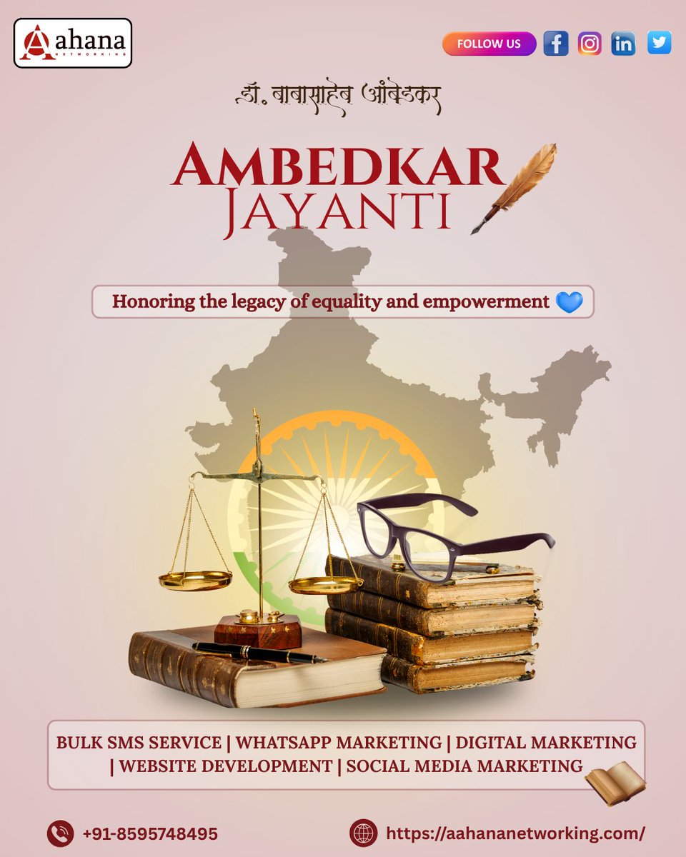 AahnaNetworking's tweet photo. Inspired by Dr. B.R. Ambedkar’s vision of equality &amp; education 💙
Happy Ambedkar Jayanti.
📞 Contact: +91-8595748495/ +91-9122056154 
🌍https://t.co/yj4WHTBeJS
#AmbedkarJayanti #DrAmbedkar #Equality #Empowerment #Growth #AahanaNetworking #IndiaFestivals https://t.co/Jbmp21QXnE