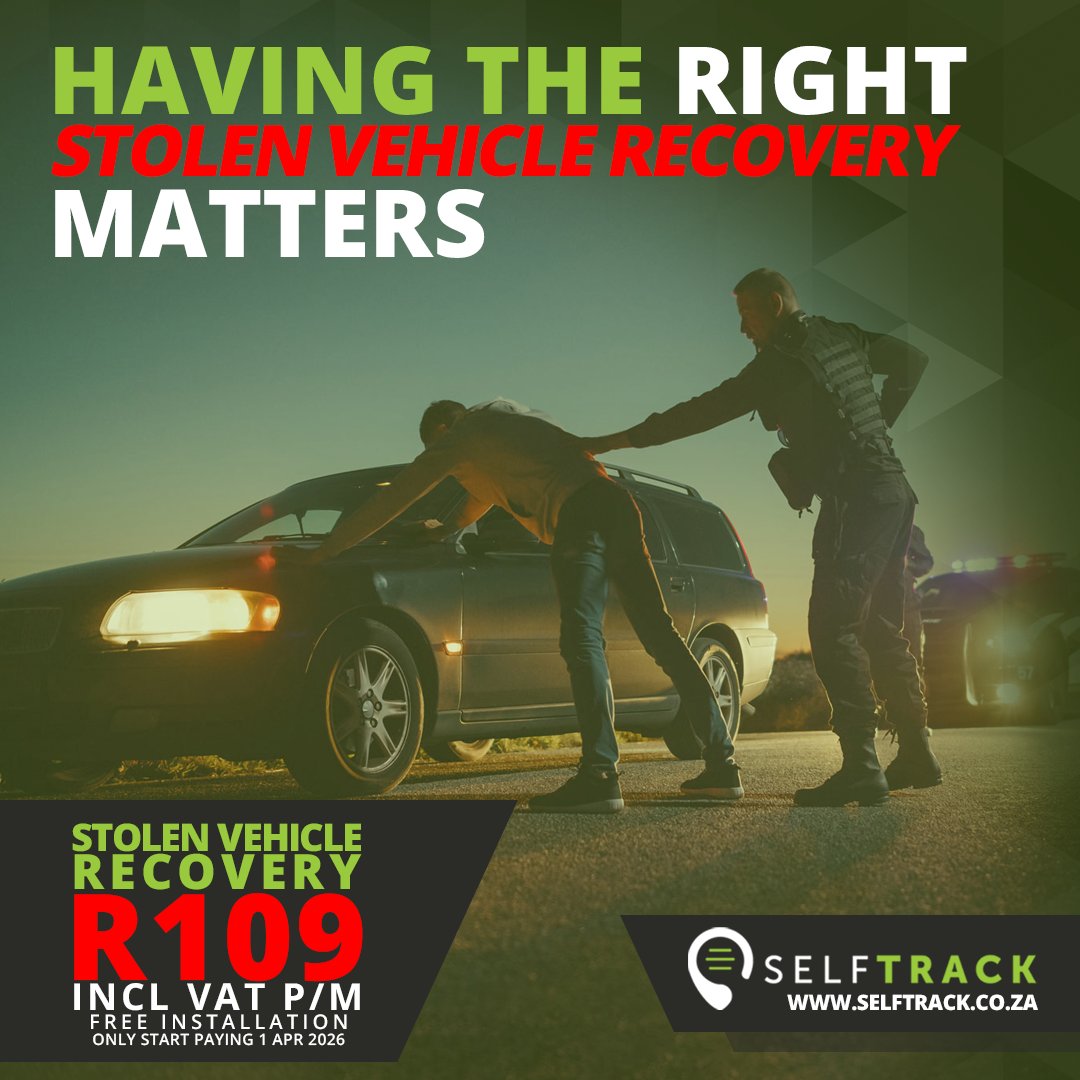 Selftrack1's tweet photo. Your vehicle keeps your life moving. If it’s stolen, everything stops. Selftrack helps you recover it with reliable stolen vehicle recovery from R109pM FREE installation &amp; no payments until 30 April 2026 Simple, affordable, reliable. Contact: 012 460 1495 |info@selftrack.co.za https://t.co/Dcs68VZB8u