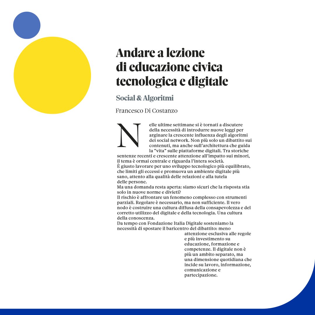 infocamere's tweet image. Social &amp;amp; algoritmi 
📰"Andare a lezione di educazione civica tecnologica e digitale" di @fdicos10 su @sole24ore 

#digitale @Fondazione_FID @digitalepop @tosochris @annaljsa @AleMiglioz @SergioTalamo @robertamochi @fnicodemo @LivioGigliuto @DomeBonaventura