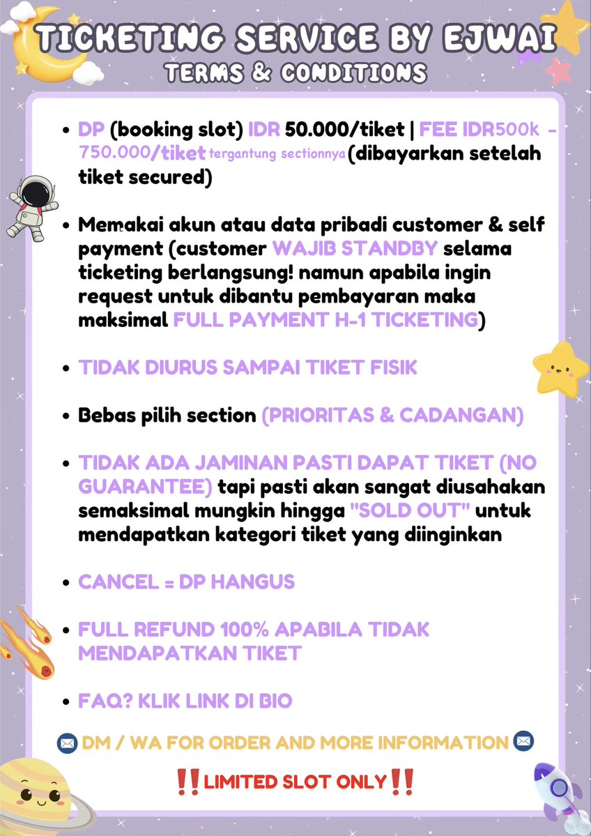 getyourtixhere_'s tweet image. OPEN JASA WAR [ADDITIONAL SHOW] EXO PLANET #6 – EXhOrizon in JAKARTA

— DP (booking slot): 50.000/tiket

FORM DIBUKA HARI INI, 14 APRIL JAM 16.00 WIB
🔗 forms.gle/XAzcZWzi9S1qZS…

‼️ LIMITED SLOT ‼️
 
PLEASE READ FAQ IN BIO CAREFULLY