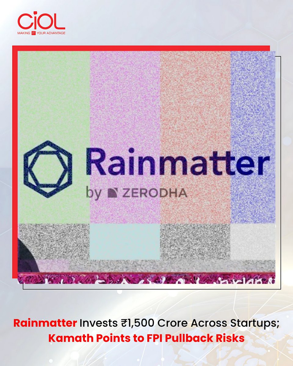 CiOL_News's tweet image. Nithin Kamath says Rainmatter invested ₹1,500 crore across 160 startups on X. In a separate post on LinkedIn Kamath flags a sharp decline in foreign investor interest in Indian markets @Rainmatterin 

By Deepali: ciol.com/news/rainmatte…

#CIOL #rainmatter #startups #tech