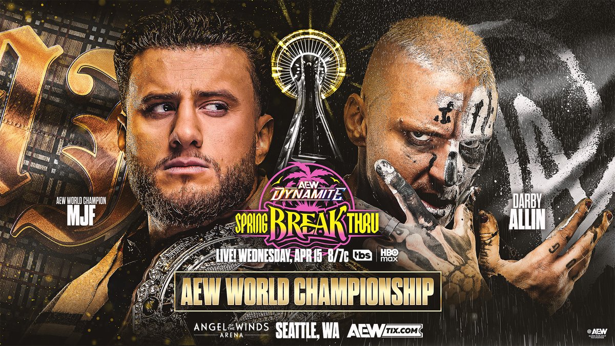 AEW's tweet image. 🌴 Tomorrow, 4/15! 🌴

Join us on Spring BreakThru for the 1-Year Anniversary of Wednesday Night #AEWDynamite becoming the longest running prime time wrestling show on TBS!

It all begins LIVE at 8/7c on @TBSNetwork + @SportsOnMAX, TOMORROW!