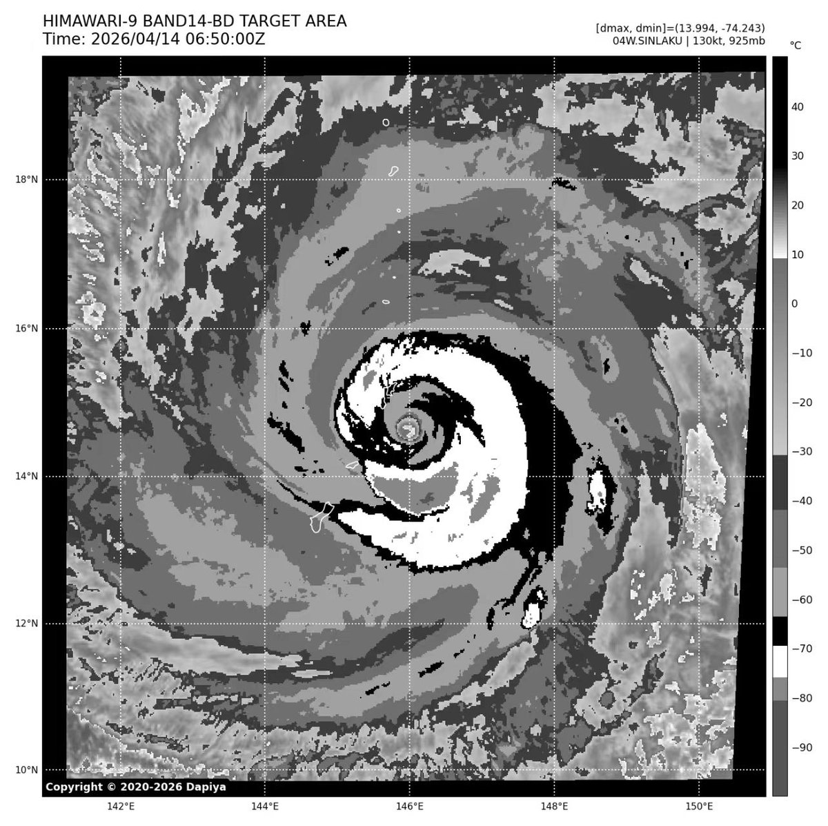 yunyan350's tweet image. #WesternPacific
#tropicalcyclone
#typhoon
#typhoonSinlaku
#Guam
17+SuperTY-Sinlaku在經過Guam一帶時進行了很明顯的眼壁置換過程，由於正處於形態更替的過渡期所以其強度已從巔峰時160kts+減弱至130kts的水平。