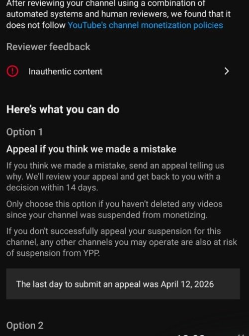 Famee_786's tweet photo. @TeamYouTube @YouTubeCreators 
This is just much heartbreaking seriously it takes much days to make animations and edits and some automated system think that it's spam or repetitive content "inauthentic content" Plz Dm Me cuz I've already made an appeal but on the same day option disappeared and literally then it's showing sometimes 12 April and sometimes 13 April and I've contacted to creator support but they're not trying to understand and if I appeal then automated system reject it within few hours cuz non of the human is reviewing it even in creator support, I've been trying to tell and showed my everything but no one is here to listen, it's been 22 days and x suspended my that account, literally telling me to wait for 90 days seriously 🥀 

@anireal1
@DeyserMe
@doritosreaction
@FairyLabYT
@GabrielRos41666
@maxedystuff 
@DomStudio
@ironcameraman7
@TeamYouTube
@Neonight19
@mitsuhaaex
@NpcUniverse
@SonicFunnyhog
@Sprunkicartoon
@AshishX9
@CommunityGameHQ
@HeyImDam
@YouTubeREC1
@Z1MA777  

My channel: https://t.co/bVJ06Zf8x0 
Plz Repost it, and hope together we'll be able to solve it 🙂 and help everyone whoever's having problems like this fame-yt_13?si=kSoc6mjAMEDzRTfR 
Plz Repost it, and hope together we'll be able to solve it 🙂 and help everyone whoever's having problems like this