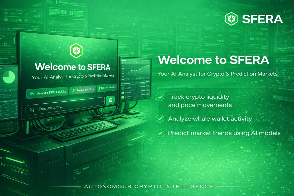 Sfera_Analysis's tweet photo. SFERA is live.

Your AI analyst for crypto and prediction markets—built to track liquidity, surface key movements, and turn complex data into clear decisions.

From whale activity to market trends, everything updates in real time.

Smarter reads. Faster reactions.

#SFERA https://t.co/9f9fUo0Thb
