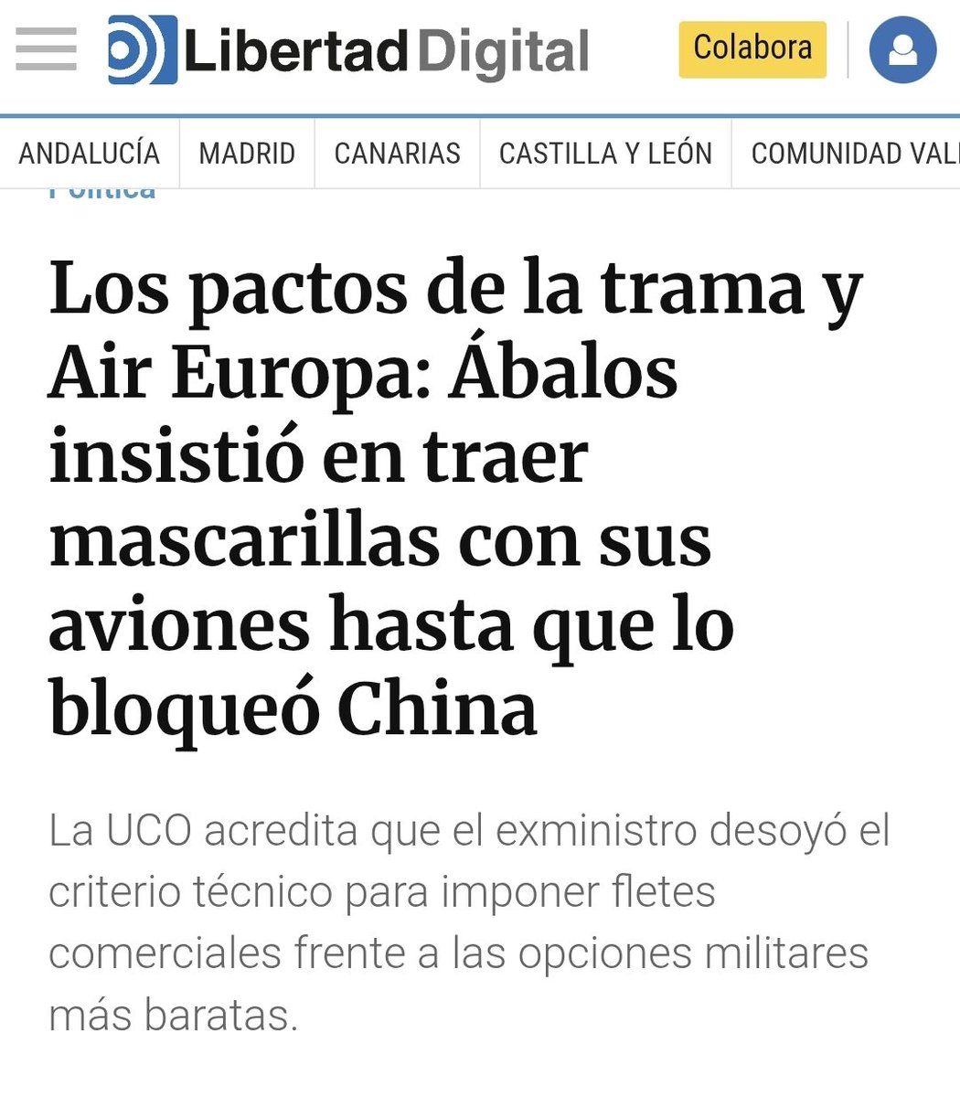 MEGACORRUPCIÓN DEL GOBIERNO: AIR EUROPA
PRIMER JUICIO AL SANCHISMO: LAS MASCARILLAS 

📢 TODAS LAS TRAMAS SON UNA

‼️‼️Los  pactos de la trama y Air Europa: Ábalos insistió en traer mascarillas con sus aviones hasta que lo bloqueó China...

...pese a poderlo hacer en aviones