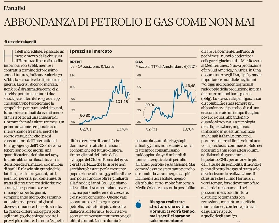 Petrolio e gas: spunto interessante di Tabarelli
