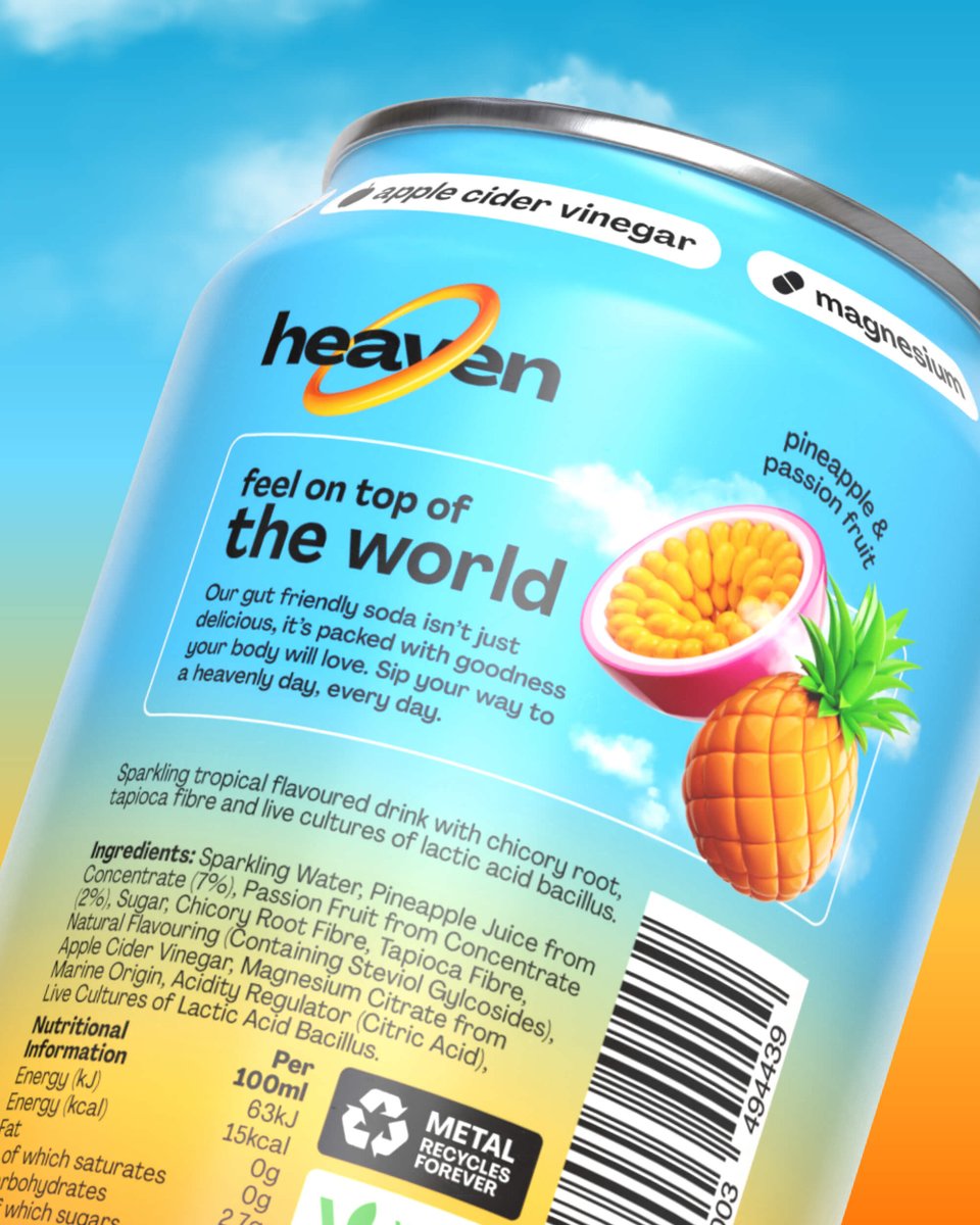 packagings's tweet image. Heaven #soda - The #brandidentity draws from #Y2K aesthetics, gaming, and virtual worlds to land on a hyperreal visual language: glossy CGI fruits, a halo-bound "H" mark.

packagingoftheworld.com/2026/04/heaven…

#packagingdesign by Deuce Studio

3D illustration collaboration: Yuliia Osadcha