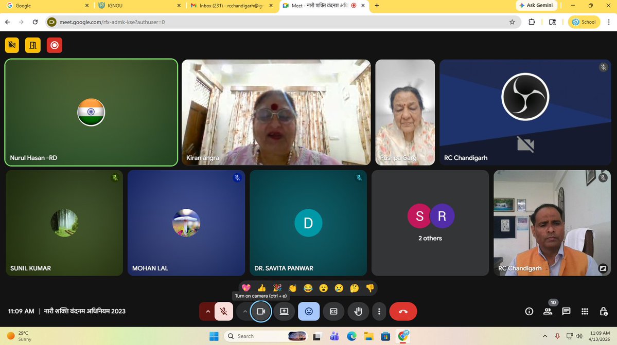 chandigarh_rc's tweet image. नारी शक्ति वंदनम अधिनियम 2023 विषय पर इग्नू क्षेत्रीय केंद्र चंडीगढ़ के माध्यम से ऑनलाइन कार्यक्रम आयोजित किया गया। 

 @OfficialIGNOU
#ignourcchd 
#IGNOU