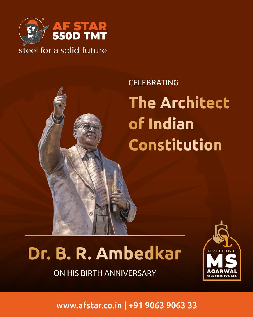 AFStartmt's tweet photo. Celebrating the life and legacy of Dr. B. R. Ambedkar, a pioneer of equality, justice and social reform. Happy Ambedkar Jayanti. 🙏

#AmbedkarJayanti #BhimJayanti #DrBRAmbedkar #EqualityForAll #SocialJustice #IndianConstitution #NationBuilder #AFStar https://t.co/2jXWuBo1mr