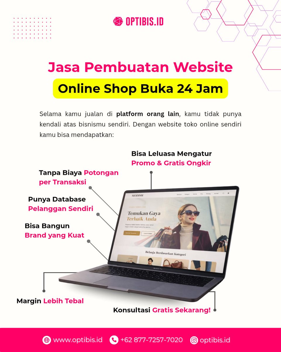 optibisid's tweet image. Masih jualan di marketplace &amp;amp; kena potongan? 🤔

Saatnya punya website sendiri jualan 24 jam, bebas atur promo, &amp;amp; kuasai data pelanggan.

Mau terus bergantung atau pegang kendali? 

📩 wa.me/6287772577020
🔗 optibis.id

#websitebisnis #bisnisonline #jasawebsite