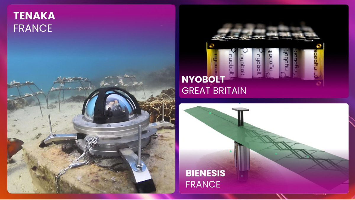 VivaTech's tweet photo. A greener future starts at #VivaTech with: 
🌱#Tēnaka's World Premiere: first ocean carbon sinks protecting marine ecosystems
&amp; the European Premieres of:
🧬#Bienesis: smart crop covers protecting against frost, hail &amp; heat
🔋@nyobolt: batteries that charge at 80% in under 5 min https://t.co/HTpdex7dp2