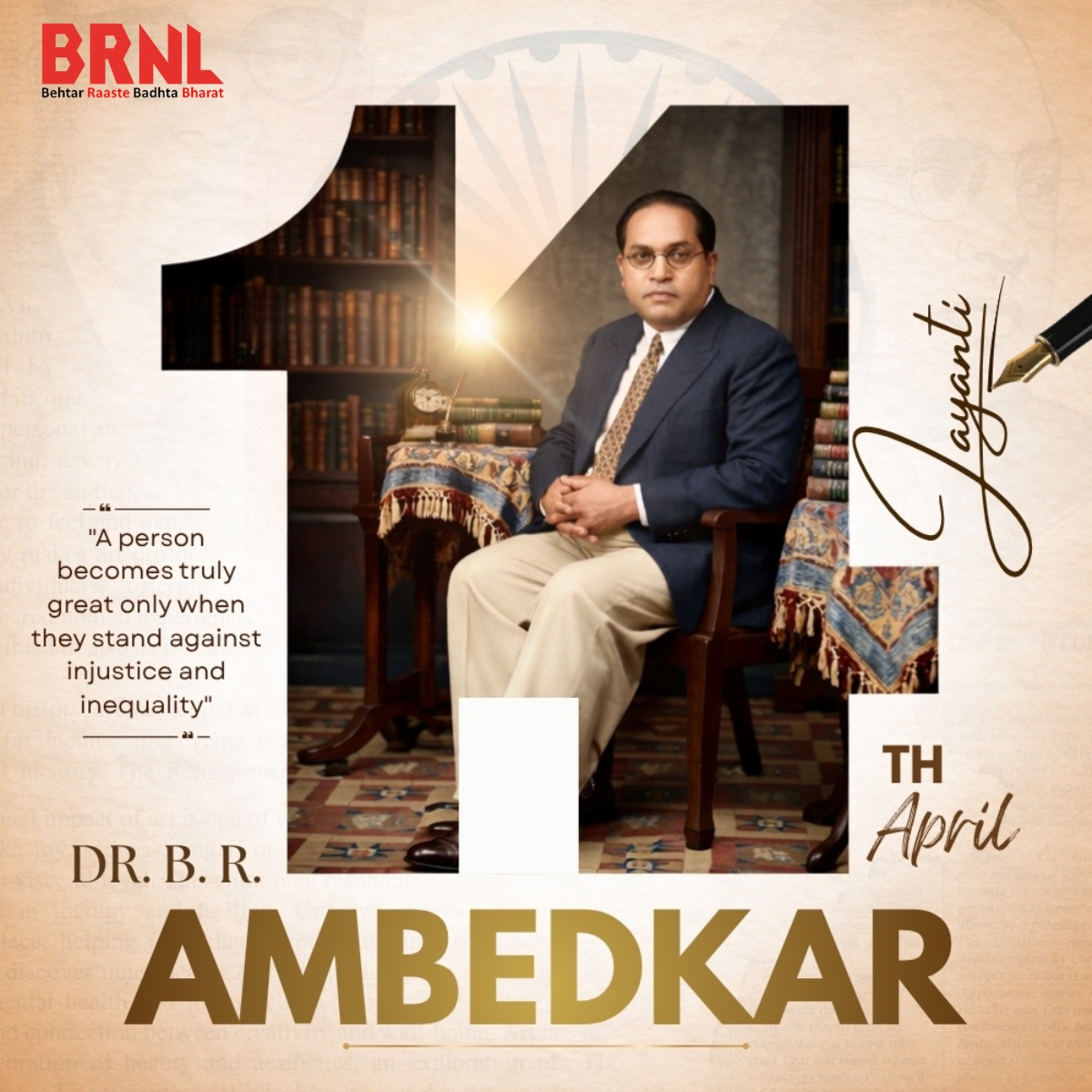 brnlindia's tweet photo. Remembering Dr. B. R. Ambedkar on #AmbedkarJayanti — a true champion of equality, justice, and social reform.
Let’s continue to uphold his vision of an inclusive and empowered India.
#DrAmbedkar #EqualityForAll #Inspiration https://t.co/llc6KlKN2I