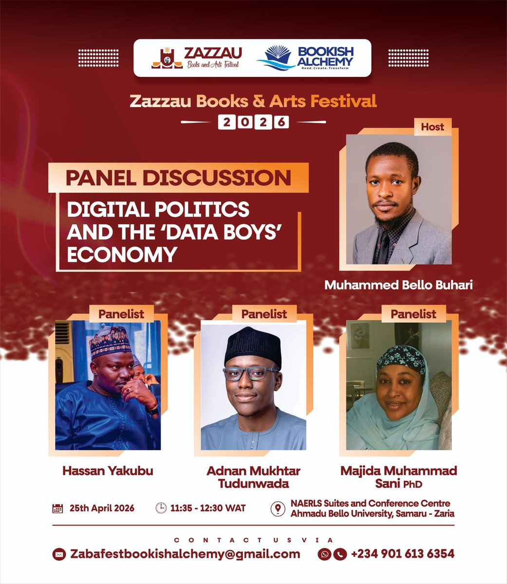 ZABAFEST's tweet photo. Digital power. Online influence. New economies.
Join the conversation:
“Digital Politics &amp; the ‘Data Boys’ Economy” at #ZABAFEST2026
Sat, 25 April
11:35 AM–12:35 PM
 Zaria https://t.co/4v8UB2b9Ow  https://t.co/BPNAYX4C2b