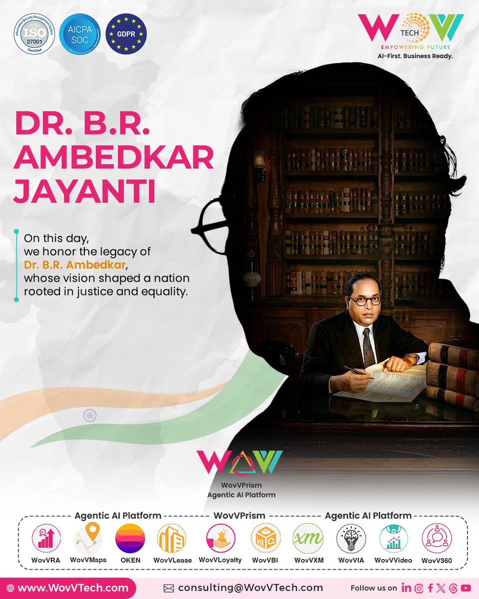 wovvtech's tweet photo. Honoring Dr. B. R. Ambedkar — a visionary leader and architect of the Indian Constitution. ✨

A legacy that continues to inspire equality, justice, and progress. 🌍

#AmbedkarJayanti #DrBRAmbedkar #EqualityForAll #SocialJustice #Inspiration #Leadership #WovVTech https://t.co/8fOVgLyUwt